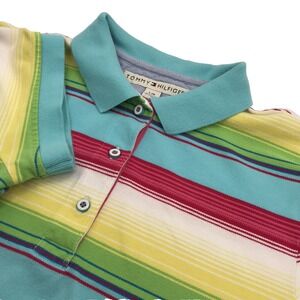 Y2K Tommy Hilfiger Polo Shirt Womens XS Rainbow‎ Colorblock Stripe SHORT SLEEVE